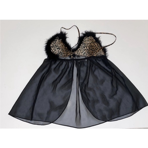 Seductive Wear by Cinema Etoile black leopard feather sheer babydoll cami size L